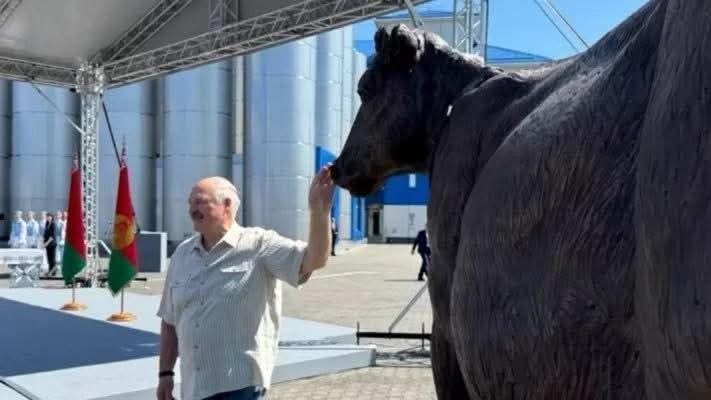 Лукашенко в Березе получил бронзовую статую коровы от «Савушкин продукт»
